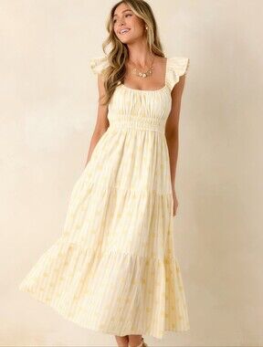 NWT Red Dress Boutique Meadow Mornings Yellow Cotton Maxi Dress L